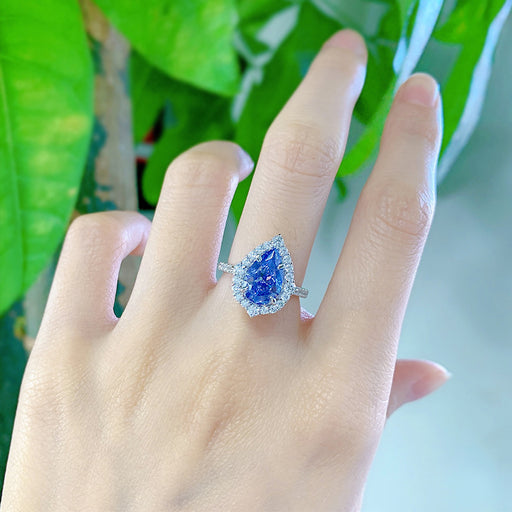 tanzanite blue high carbon diamond silver ring - MRSLM