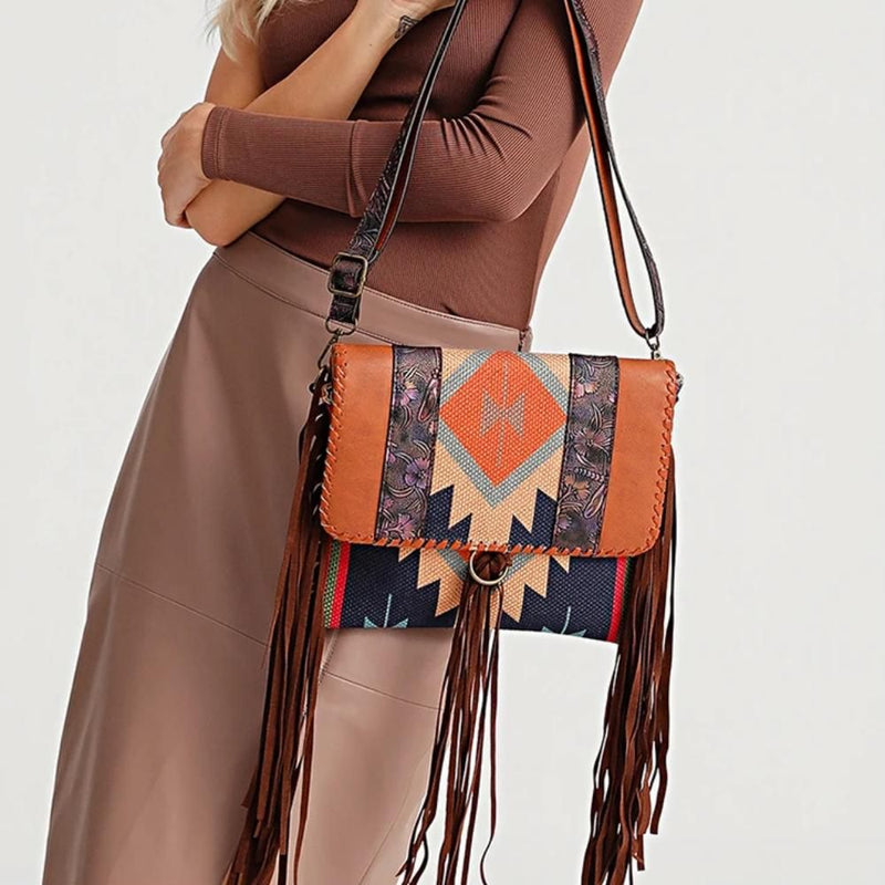 boho tassel shoulder bag, view 3 - MRSLM