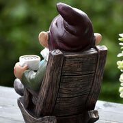 outdoor gnome dwarf on rocking chair, view 5 - MRSLM