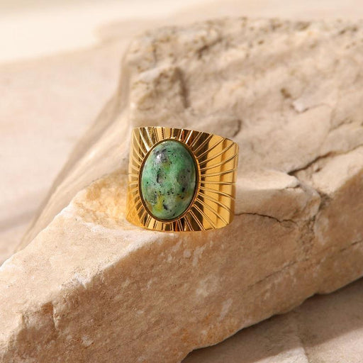 gold plated turquoise stone adjustable ring - MRSLM