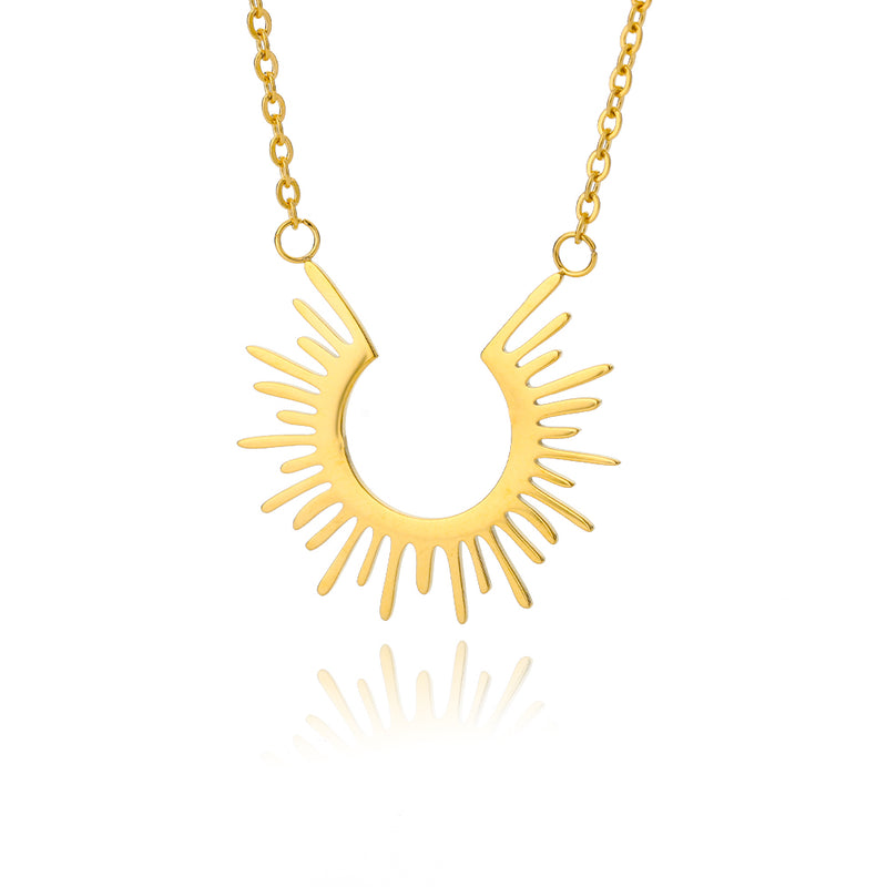half circle sun pendant necklace, view 2 - MRSLM