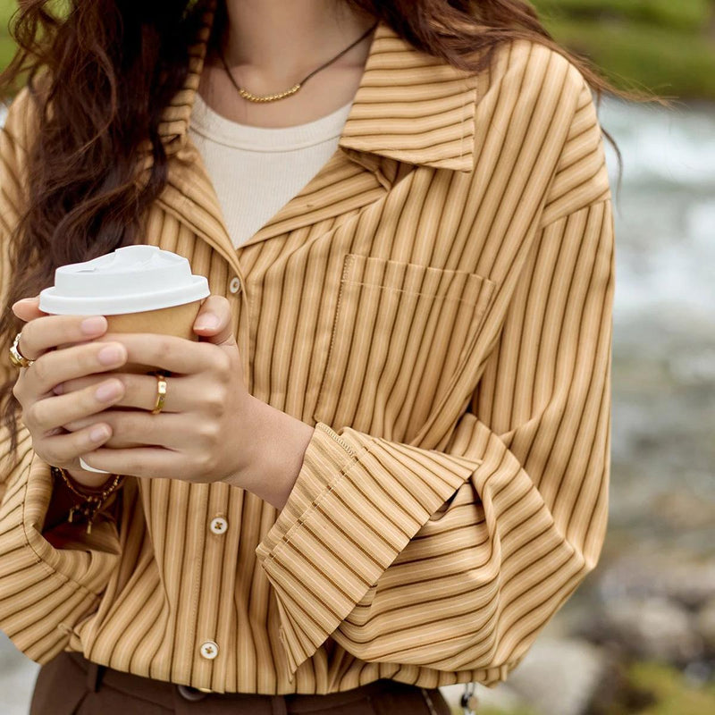 striped lapel collar two-piece shirt, view 7 - MRSLM