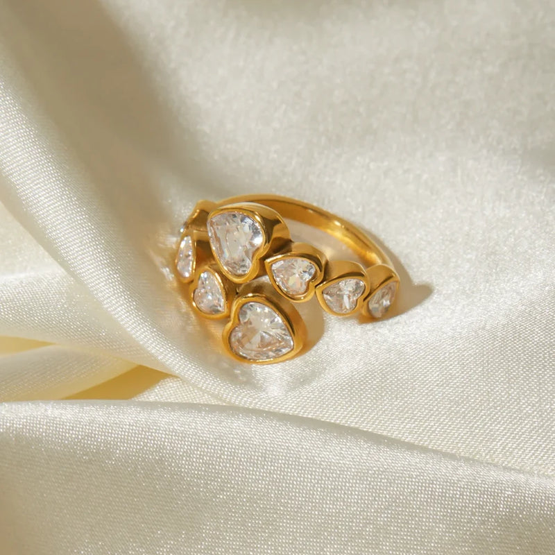 gold heart zirconia interlaced ring, view 5 - MRSLM
