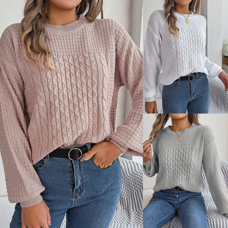 Women's cable-knit lantern-sleeve sweater - MRSLM