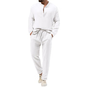 men's solid long-sleeve top and trousers set, view 6 - MRSLM