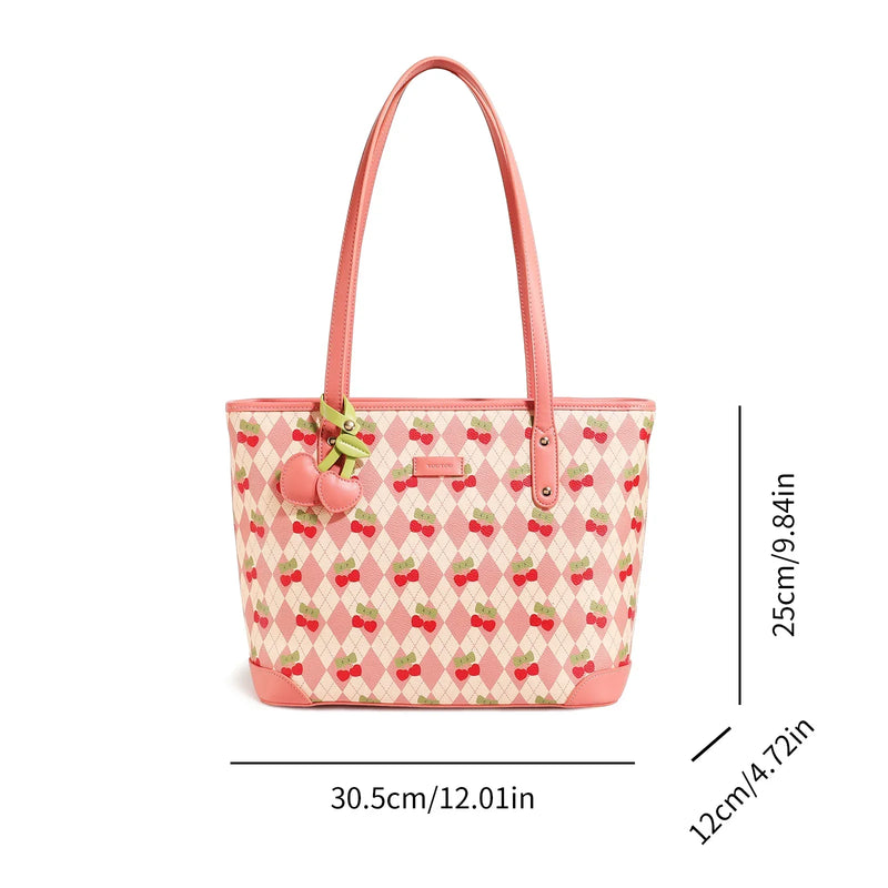cherry print PVC tote bag, view 6 - MRSLM