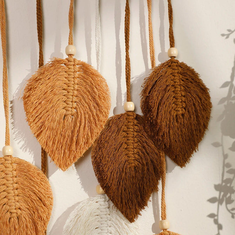 Boho macrame leaf tapestry, view 6 - MRSLM