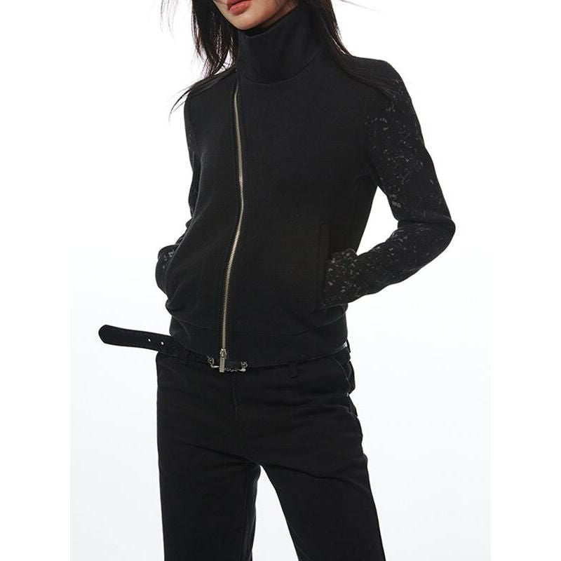 Turtleneck double zipper plush jacket, view 4 - MRSLM