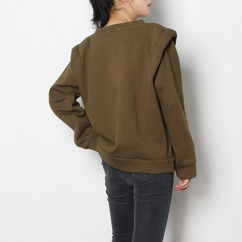 Short Padded Shoulder Loose Sweater Women