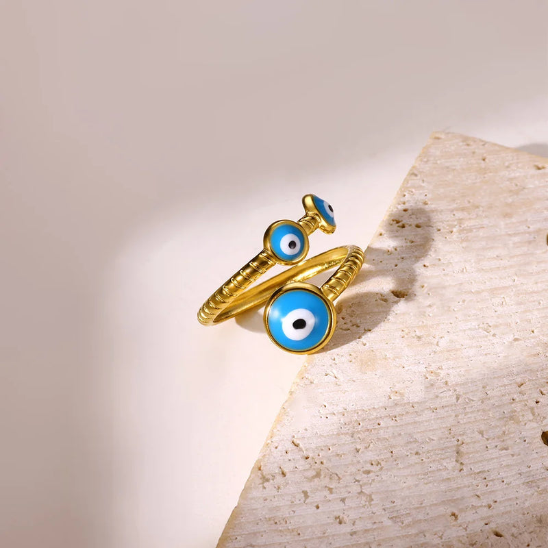 gold evil eye stainless steel ring, view 4 - MRSLM