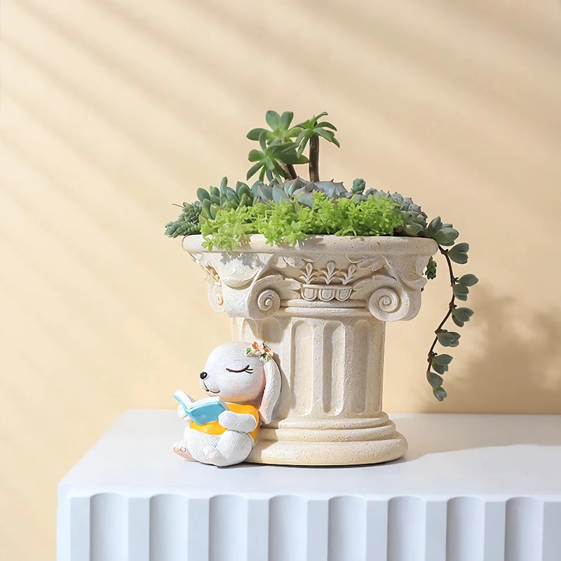 roman pillar cartoon animal planter, view 3 - MRSLM