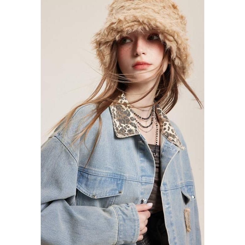 leopard patchwork denim jacket, view 4 - MRSLM