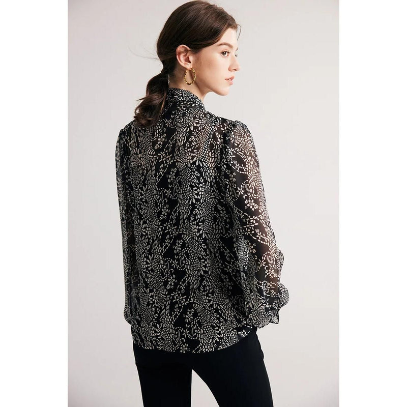 black printed silk blouse with bow collar, view 9 - MRSLM