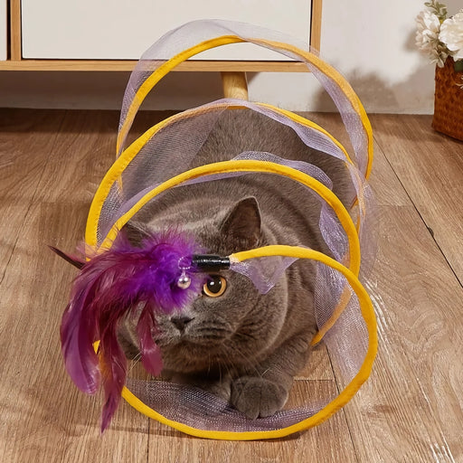 cat tunnel toy with bell and feather - MRSLM