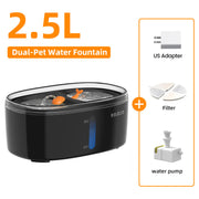 automatic pet water fountain with double bowl, view 2 - MRSLM