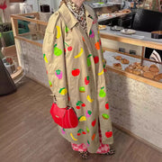 khaki fruit printed lapel coat, view 2 - MRSLM