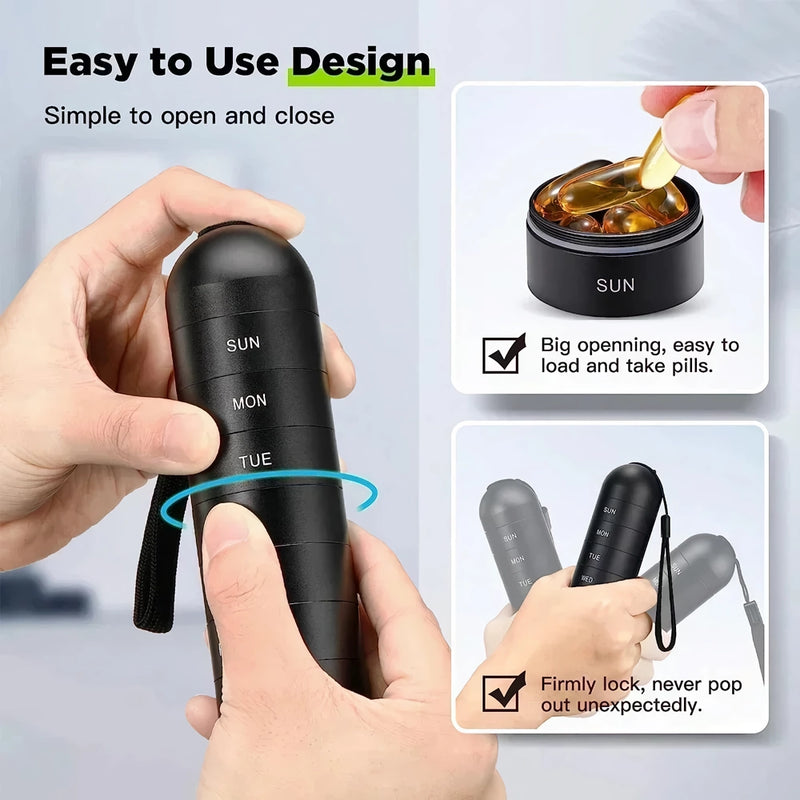 portable metal pill organizer, view 3 - MRSLM