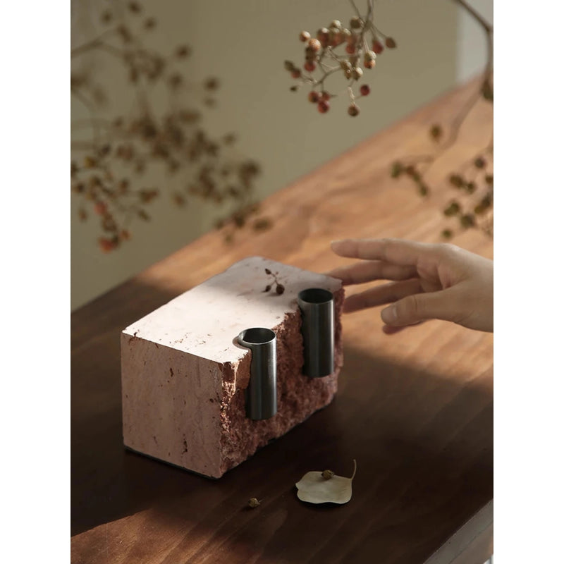 red travertine vase, view 6 - MRSLM