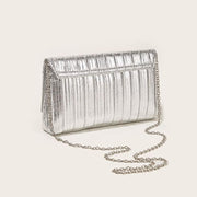 silver vegan leather evening bag, view 3 - MRSLM