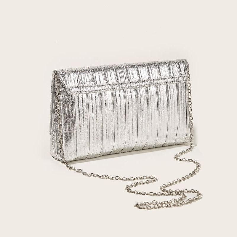 silver vegan leather evening bag, view 3 - MRSLM