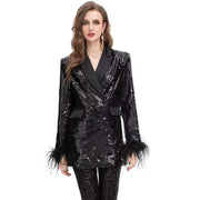 feather sequin double-breasted blazer - MRSLM