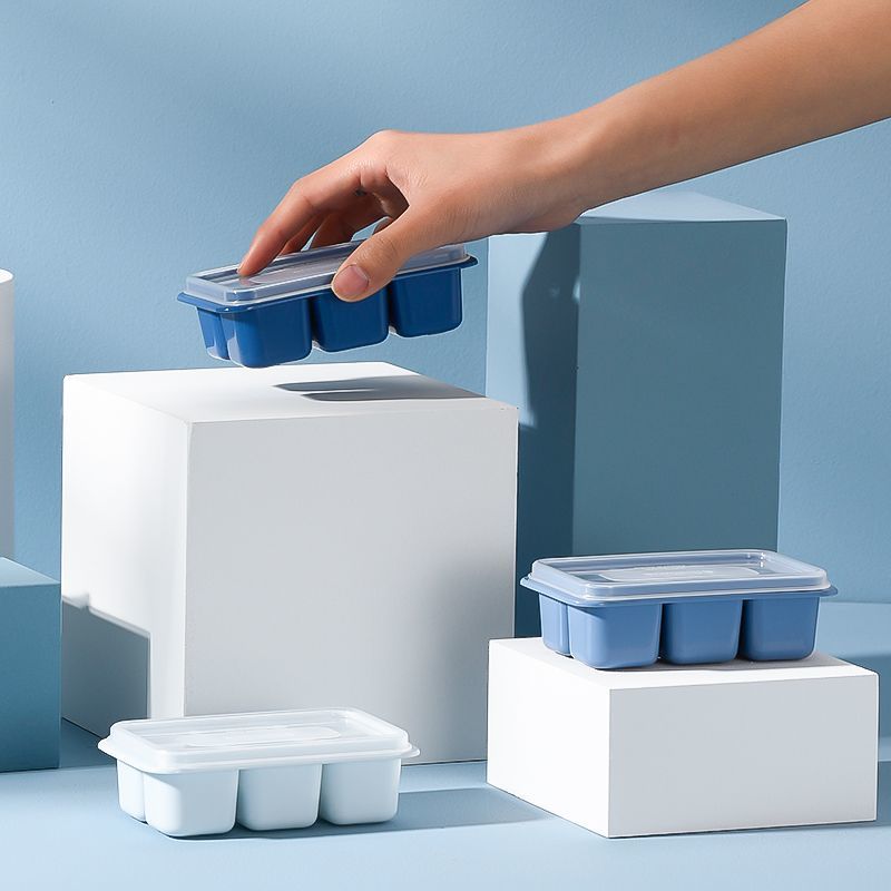 blue ice cube tray with removable lid, view 4 - MRSLM