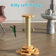 two-tier wooden cat scratching tower, view 5 - MRSLM