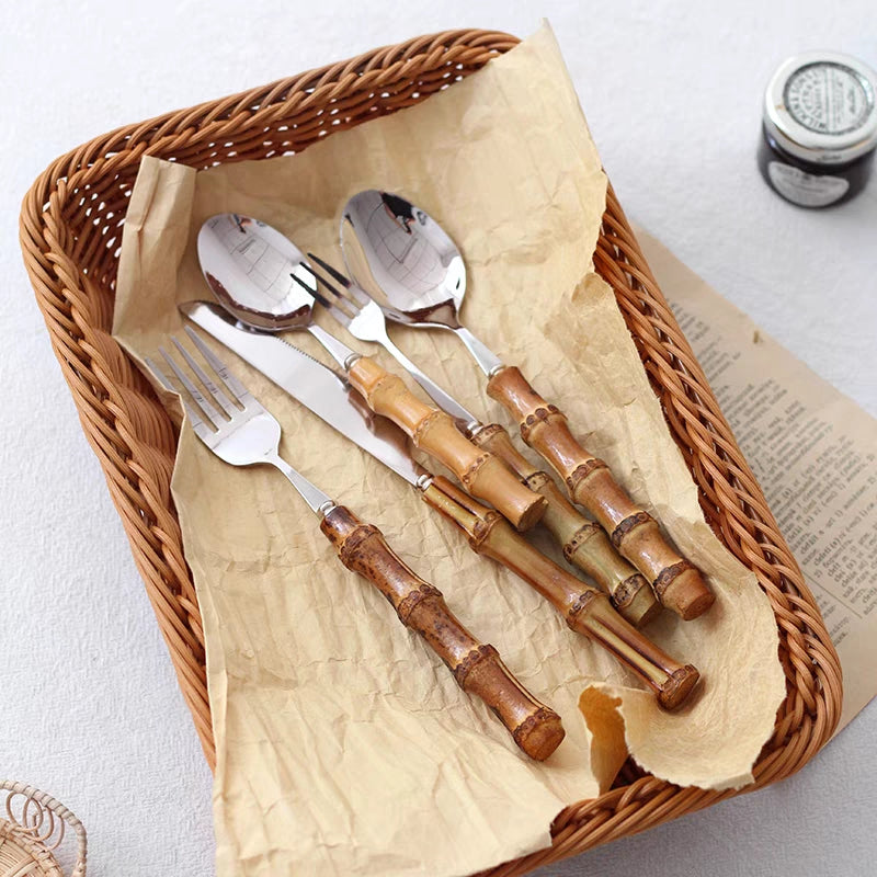Mirror finish bamboo handle cutlery set, view 6 - MRSLM