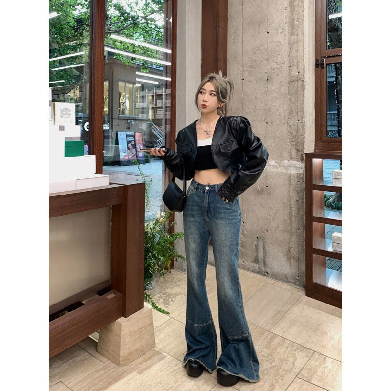 High waist slim straight wide leg jeans, view 5 - MRSLM