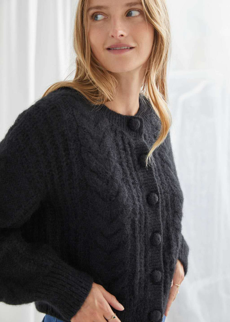 women's knit cardigan, round neck, view 3 - MRSLM