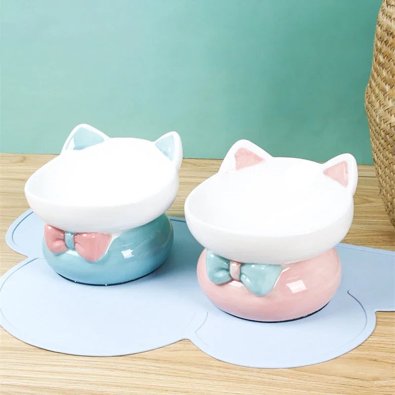 cute ceramic elevated cat bowl, view 5 - MRSLM