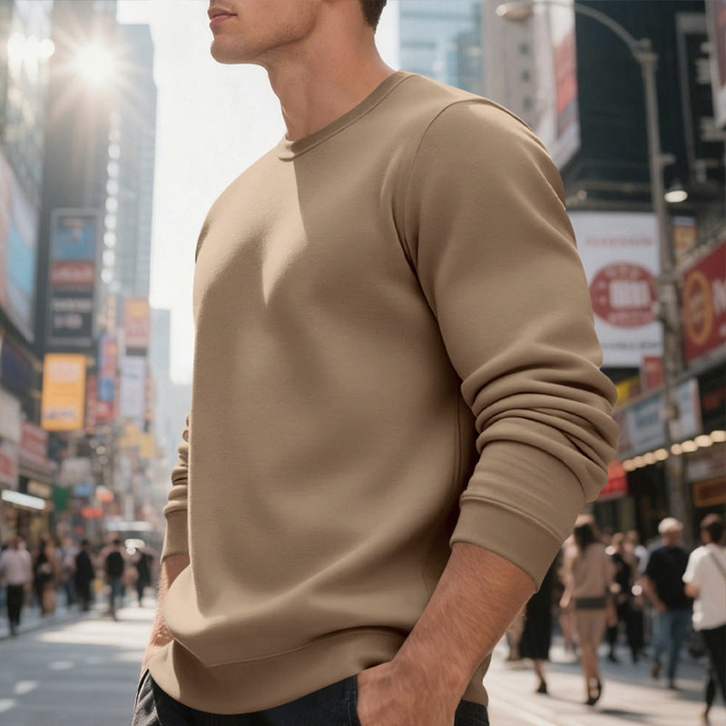 Fleece-lined Crew Neck Sweater Male Loose Casual Top
