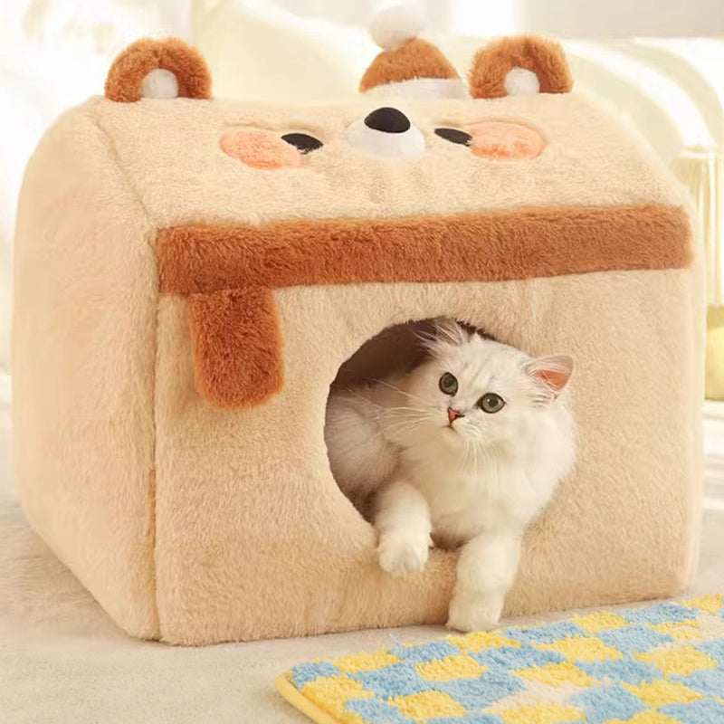 cozy winter cat house dog bed, view 2 - MRSLM