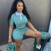 retro casual patchwork rib shorts set, view 9 - MRSLM