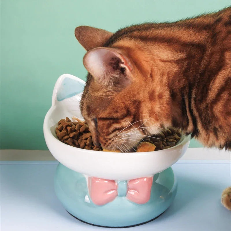 cute ceramic elevated cat bowl, view 7 - MRSLM