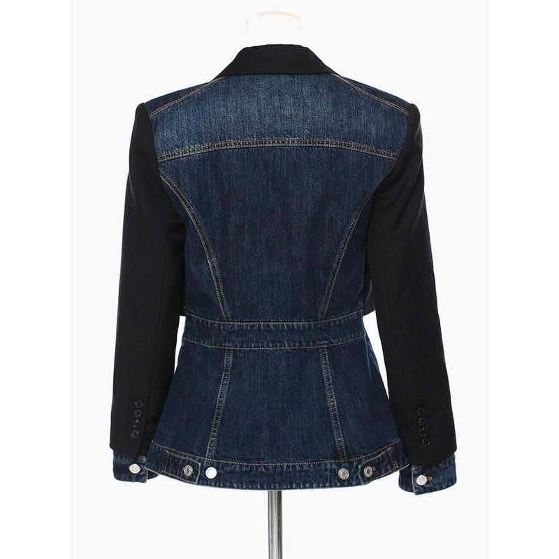 patchwork denim blazer for women, view 5 - MRSLM