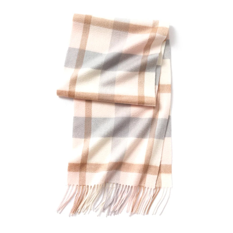 plaid cashmere scarf with tassels, view 11 - MRSLM