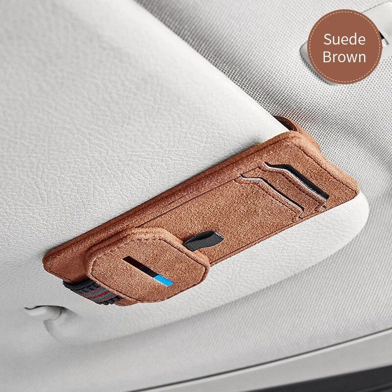 suede leather car sunglasses holder, view 3 - MRSLM