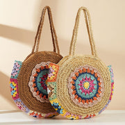 bohemian round straw shoulder bag, view 4 - MRSLM