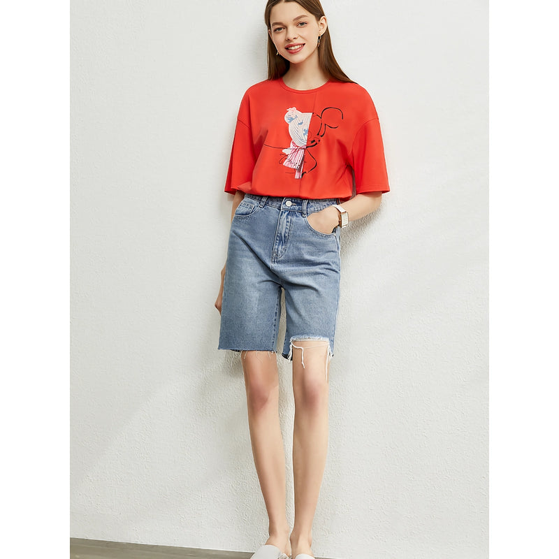 women's stretch printed drop sleeve tee, view 8 - MRSLM