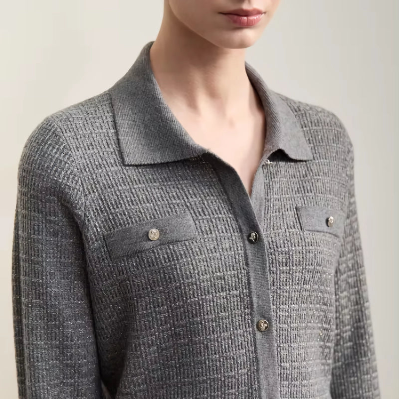 retro lapel woolen cardigan, view 2 - MRSLM