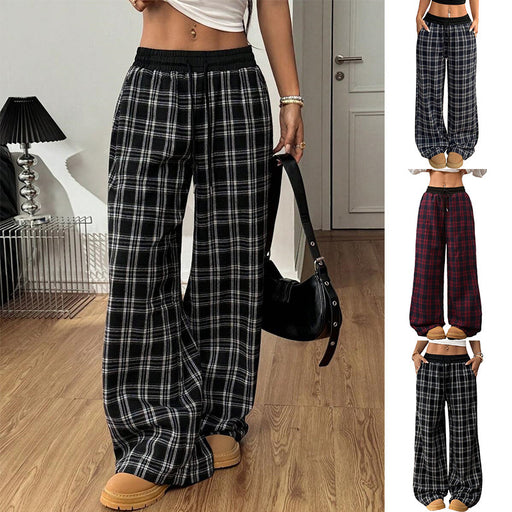 retro plaid high waist wide-leg pants - MRSLM