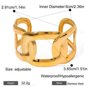 gold plated oval cuff bracelet, view 2 - MRSLM