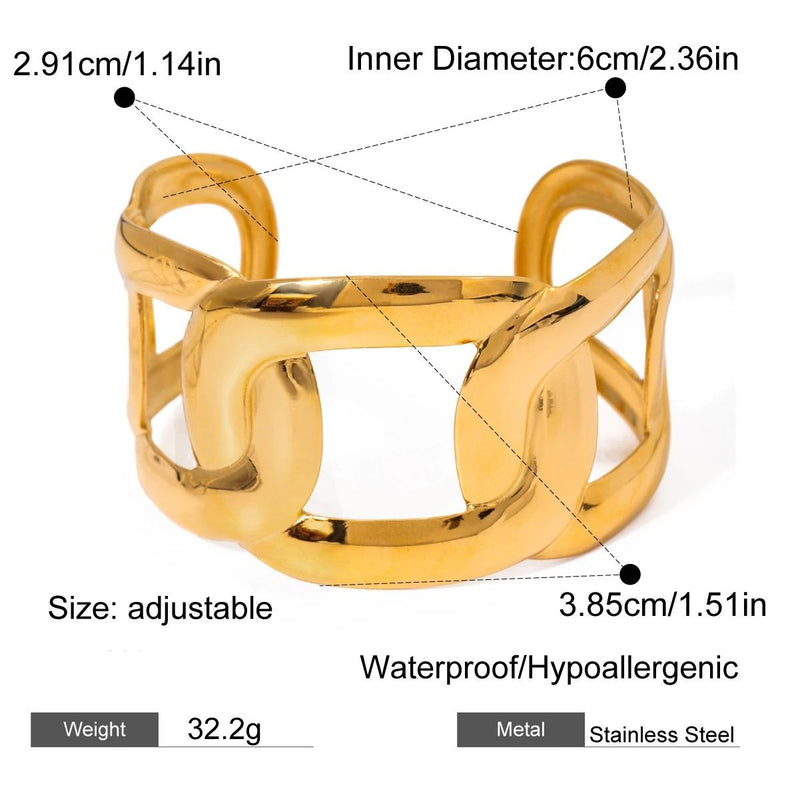 gold plated oval cuff bracelet, view 2 - MRSLM