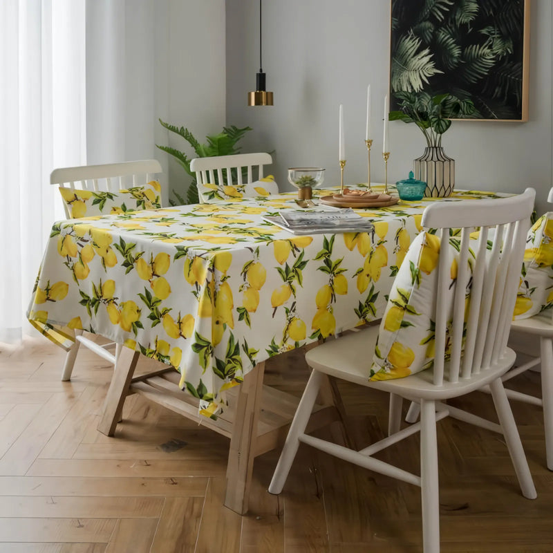 lemon print yellow polyester tablecloth and cushion cover, view 3 - MRSLM