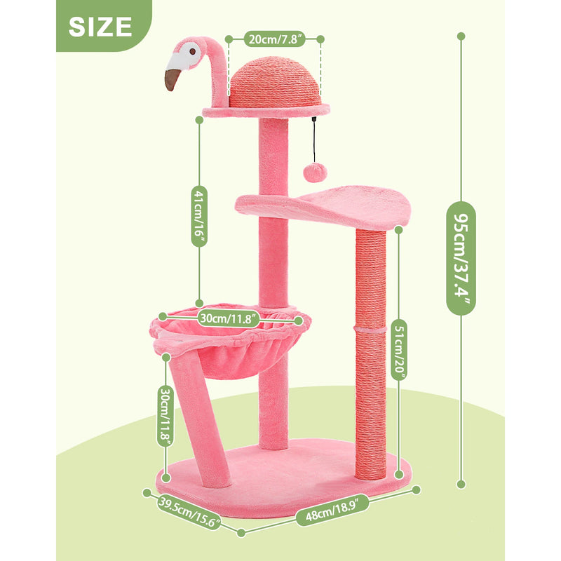 pink flamingo multi-level cat tree, view 2 - MRSLM