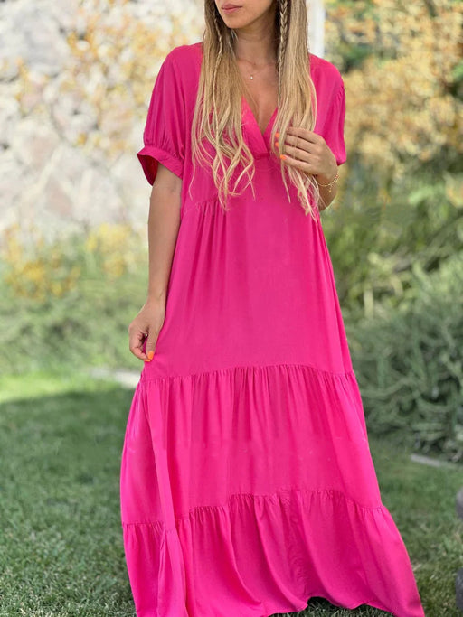 womens casual v-neck long dress, view 6 - MRSLM