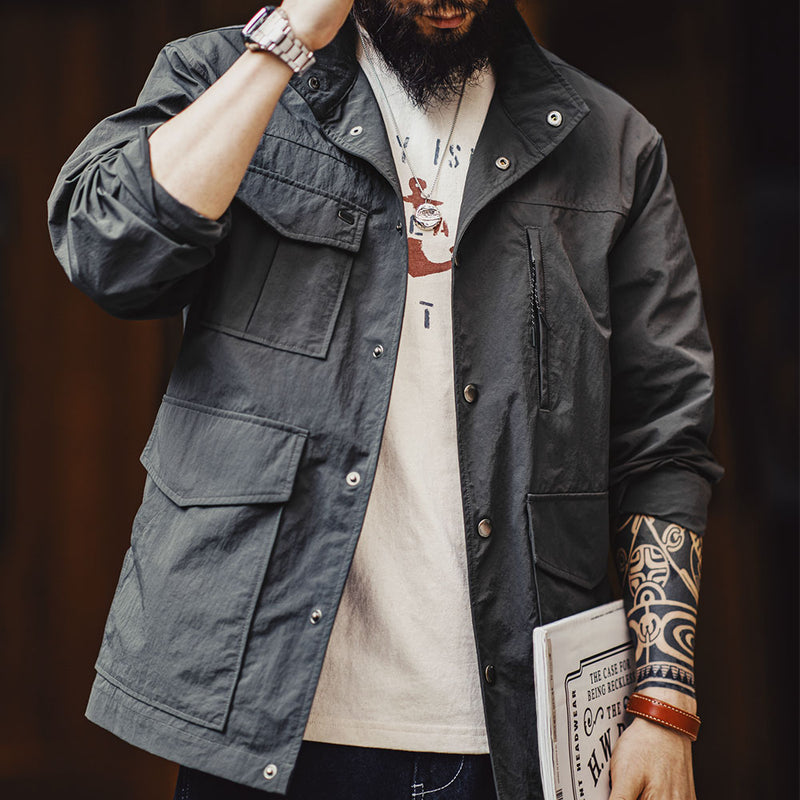 men's vintage dark gray waterproof jacket, view 2 - MRSLM