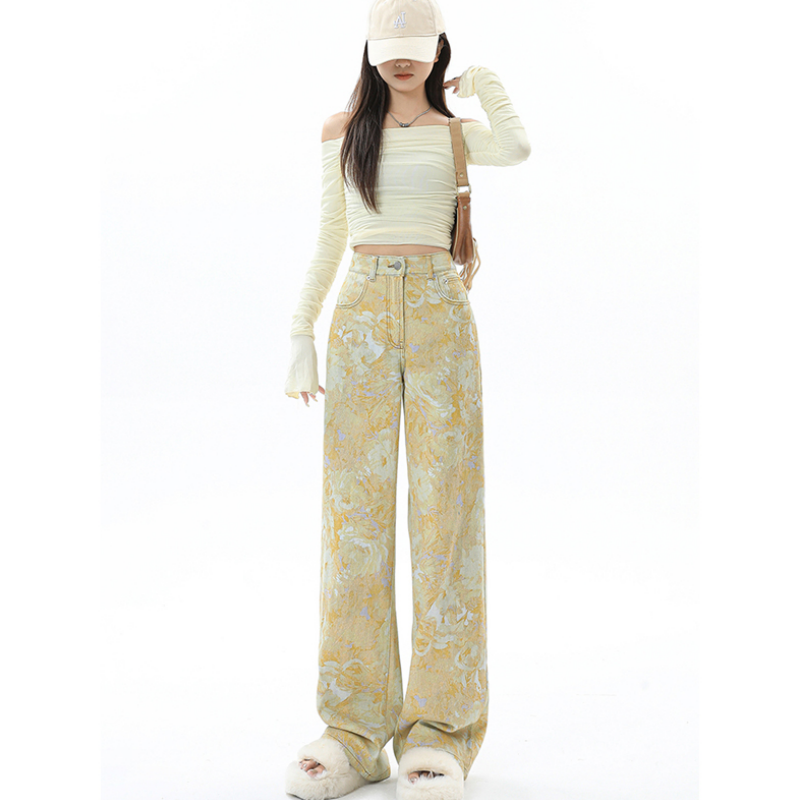 yellow wide leg cargo jeans, view 3 - MRSLM
