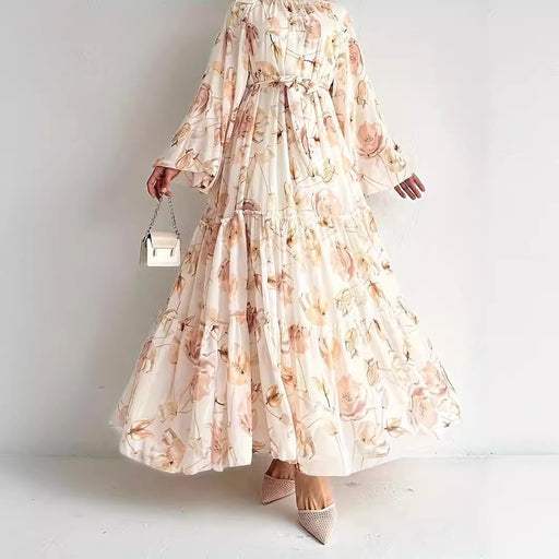 chiffon flower print long dress - MRSLM